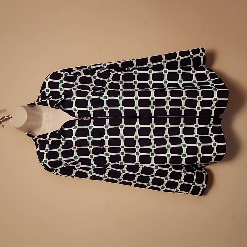 NWOT MICHAEL KORS FULL ZIP BLOUSE Unique Print - Picture 1 of 12